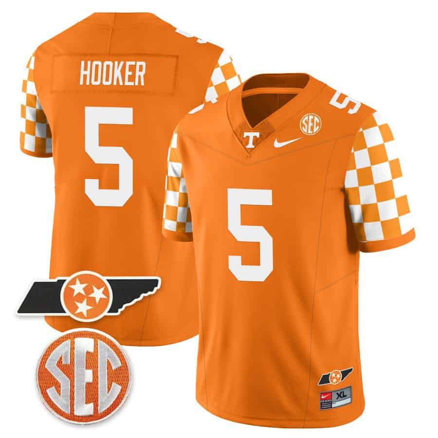 Men Tennessee Volunteers #5 Hooker Orange 2024 Nike Checkerboard & Alternate NCAA Jersey